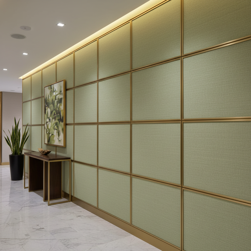 Woven Basketweave Texture Soft Celery Upholstered Wall Panel | Architectural Fabrics
