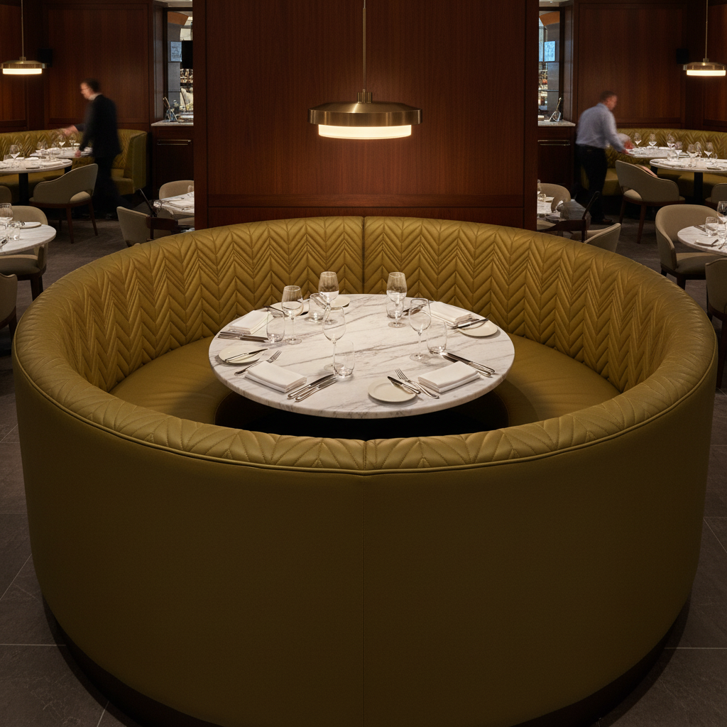 Channel Chevron Stitch Olive Bronze Upholstered Banquette | Architectural Fabrics