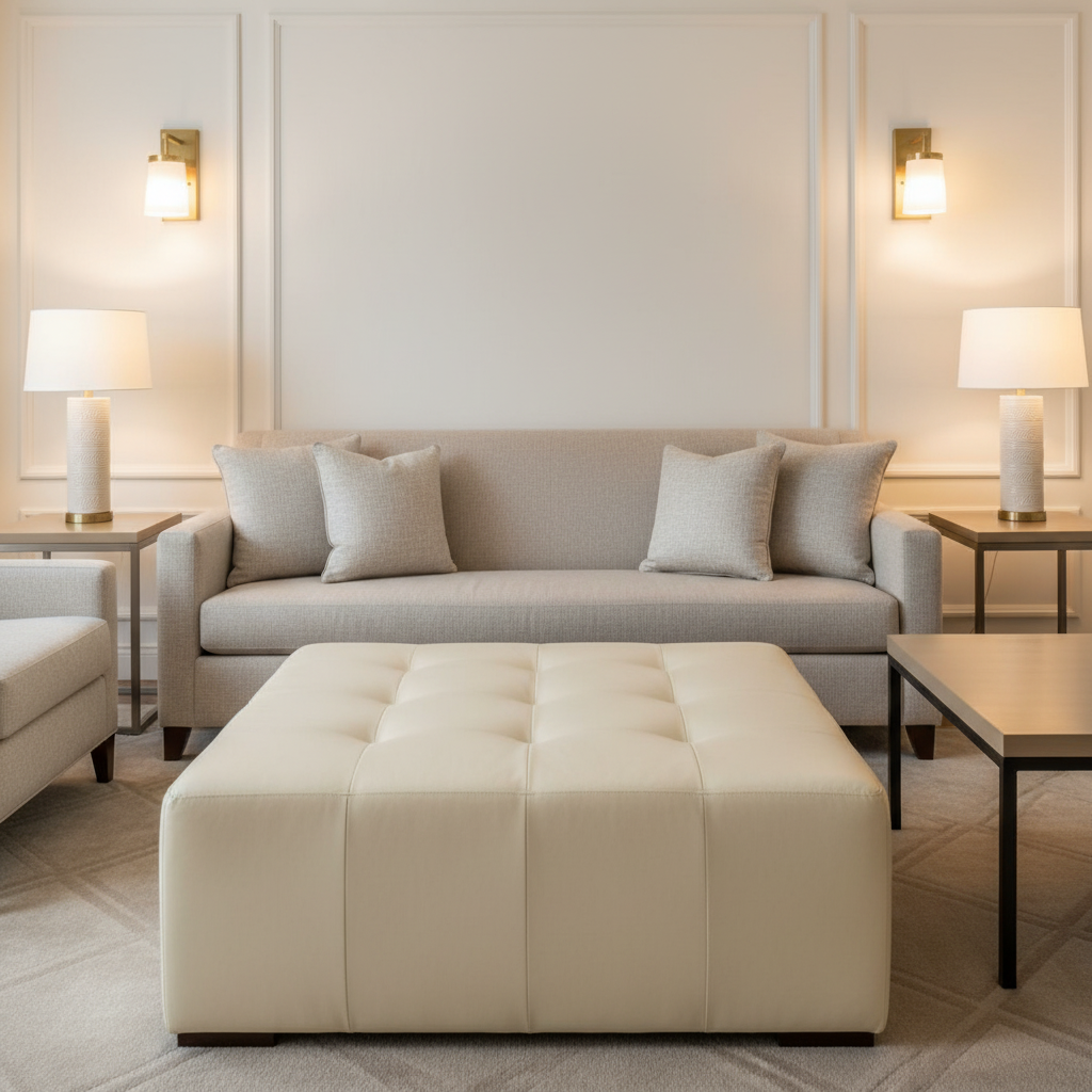 Maya Riviera - Cream Upholstered Ottoman | Architectural Fabrics