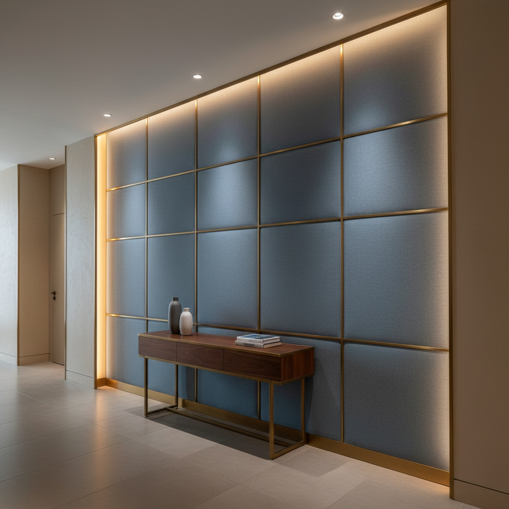 Aarden - Slate Blue Silicone Hybrid Upholstered Wall Panel | Architectural Fabrics