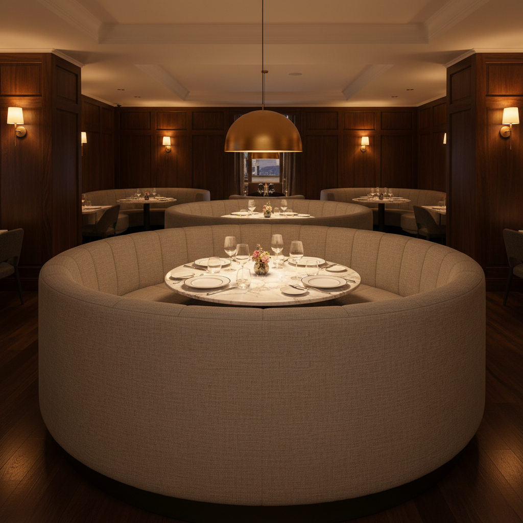 Subtle Linen Weave Mushroom Taupe Upholstered Banquette | Architectural Fabrics