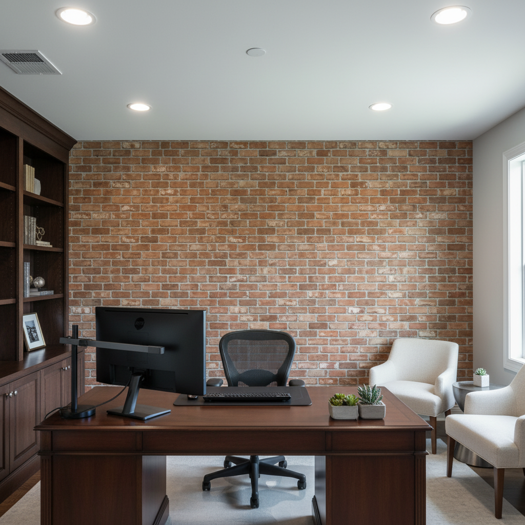 Vomera Faux Red Brick | Hollywood Wallcoverings - Corporate Office commercial room setting