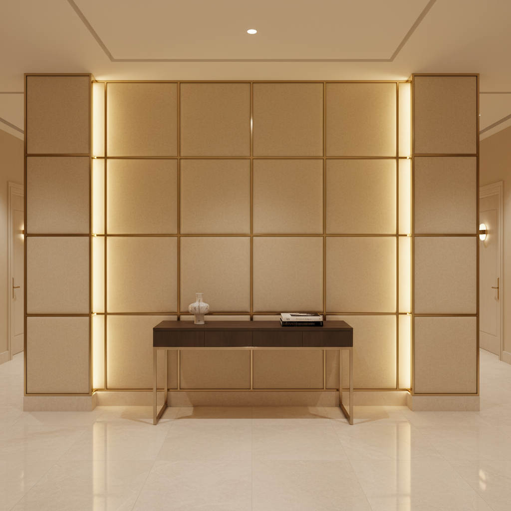 Smooth Pebble Grain Creamy Beige Upholstered Wall Panel | Architectural Fabrics