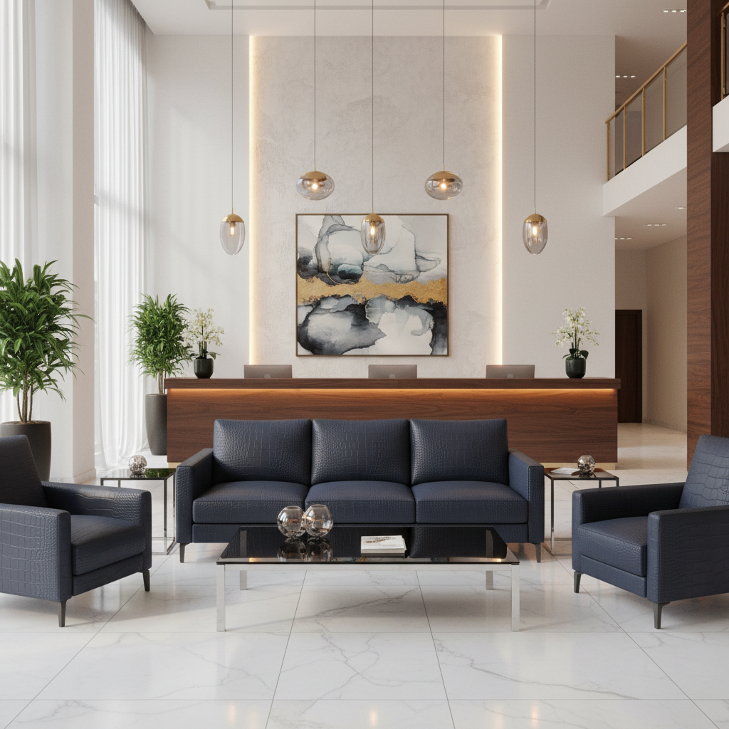 Embossed Reptile Scale Deep Indigo Upholstered Sofa | Architectural Fabrics