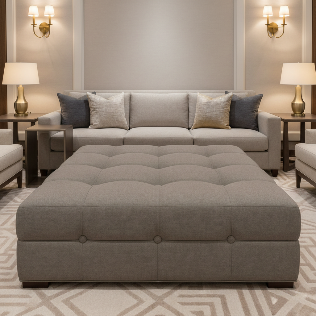 Subtle Textured Solid Muted Taupe Upholstered Ottoman | Architectural Fabrics