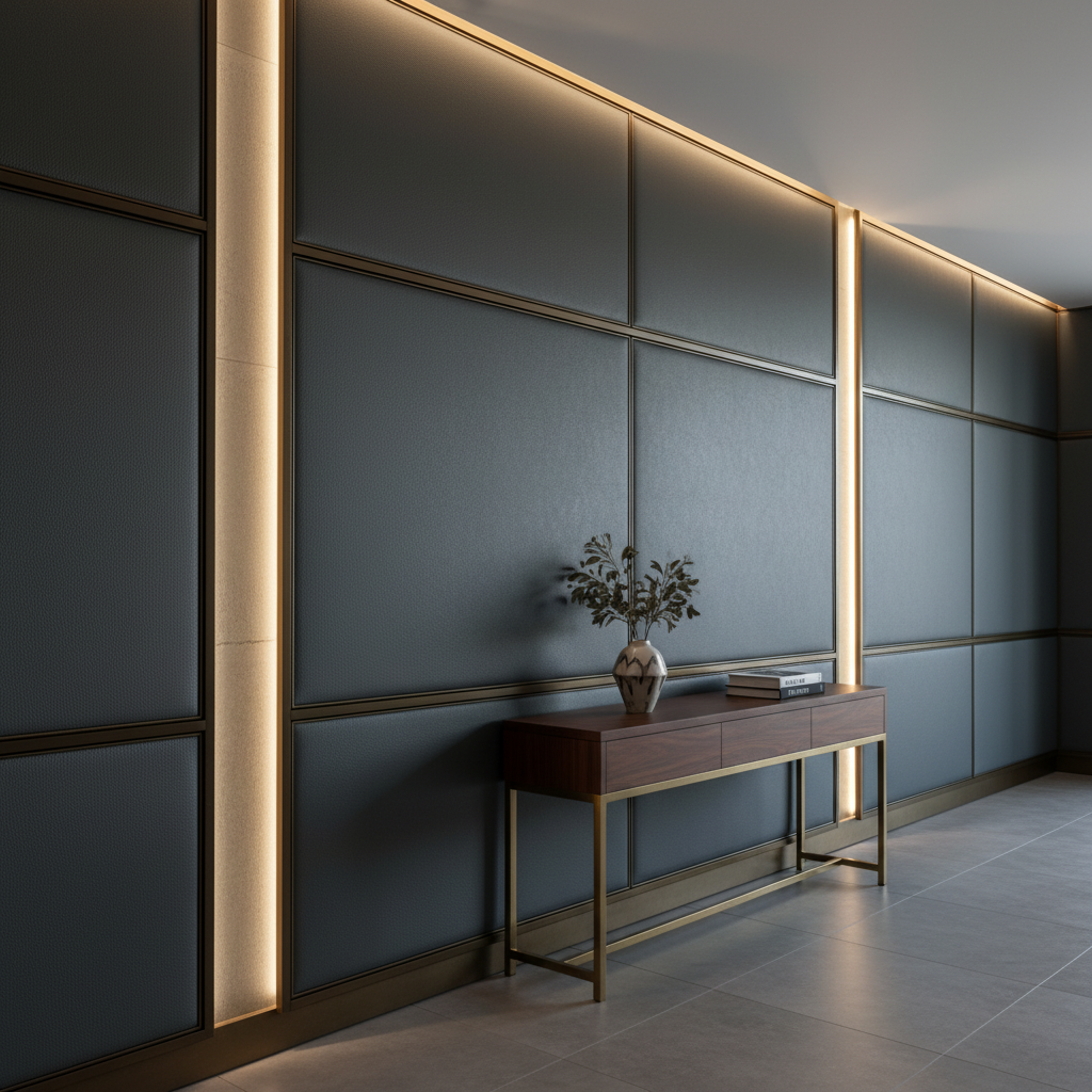 Smooth Pebble Grain Deep Charcoal Upholstered Wall Panel | Architectural Fabrics