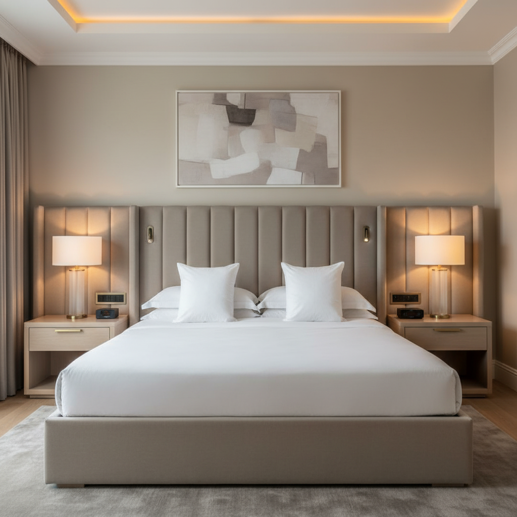 Maho Bay - Greige Upholstered Headboard | Architectural Fabrics