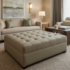 Woven Linen Texture Neutral Taupe Upholstered Ottoman | Architectural Fabrics