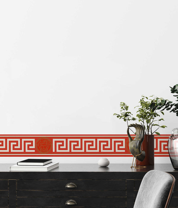 Meander Border Metallic, Red Wallcovering | Versace