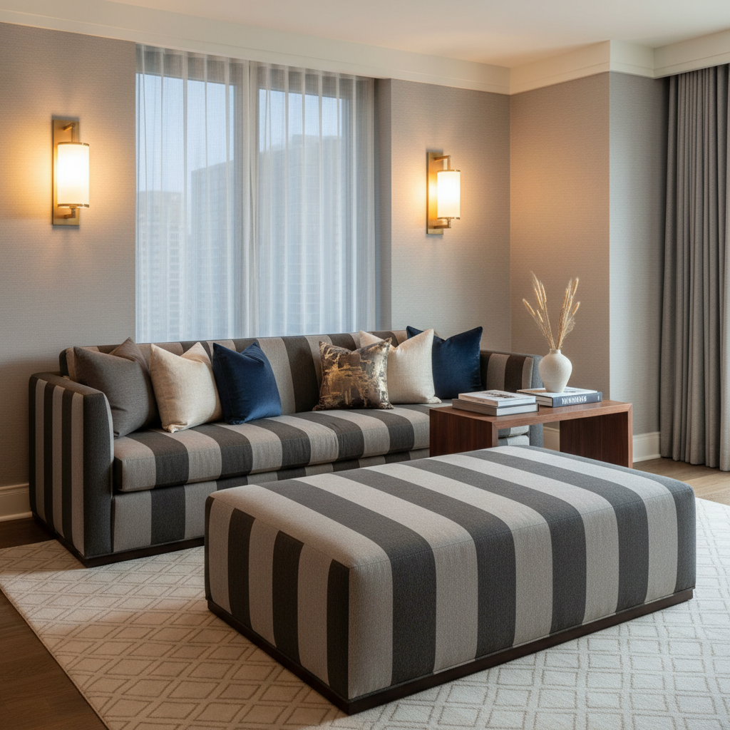 Oilville Slate Upholstered Ottoman | Architectural Fabrics