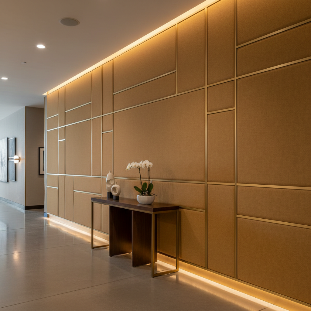 Fine Pebble Grain Golden Tan Upholstered Wall Panel | Architectural Fabrics