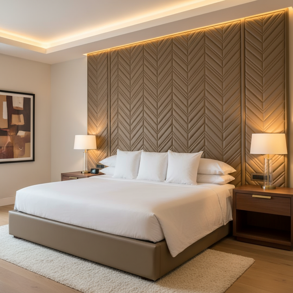 Channel Chevron Tufting Mushroom Taupe Upholstered Headboard | Architectural Fabrics