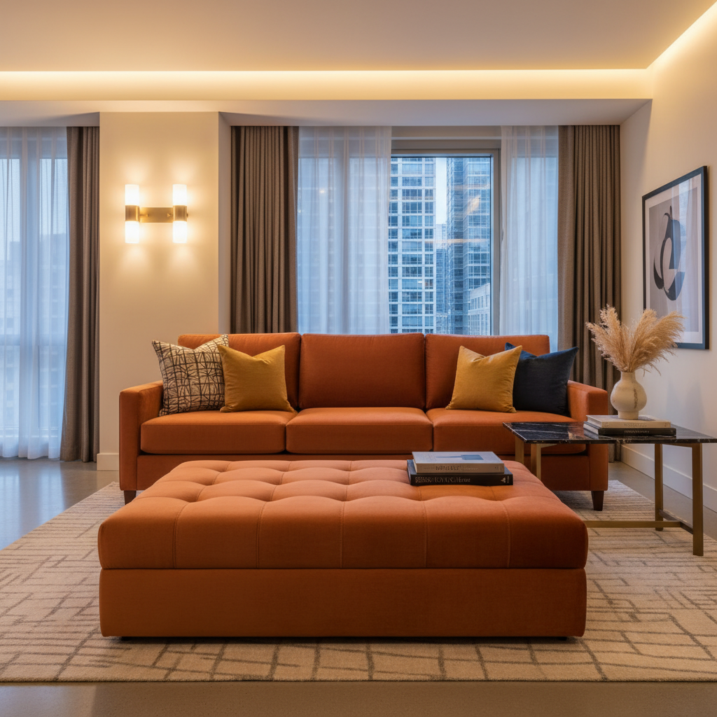 Rocky Mount Brilliant-Orange Upholstered Ottoman | Architectural Fabrics