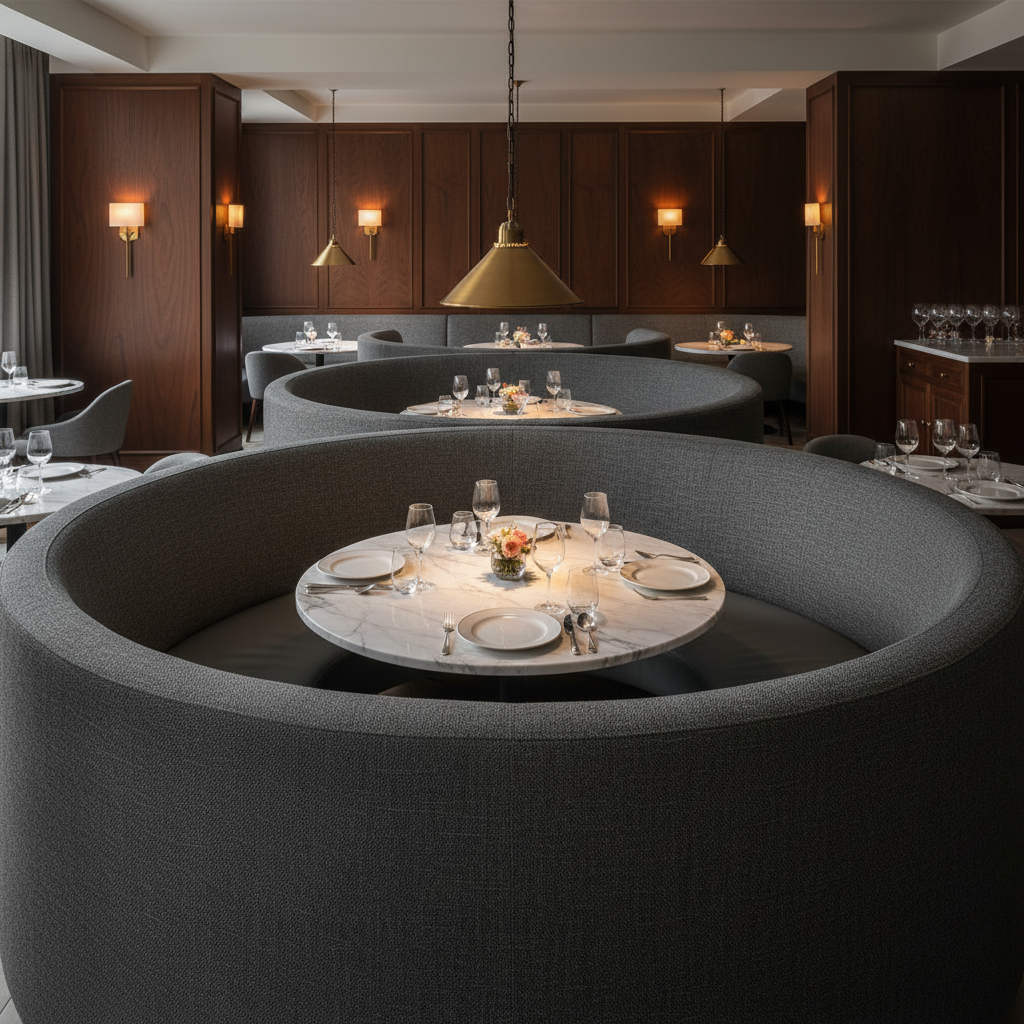 Fine Pebble Grain Deep Charcoal Upholstered Banquette | Architectural Fabrics