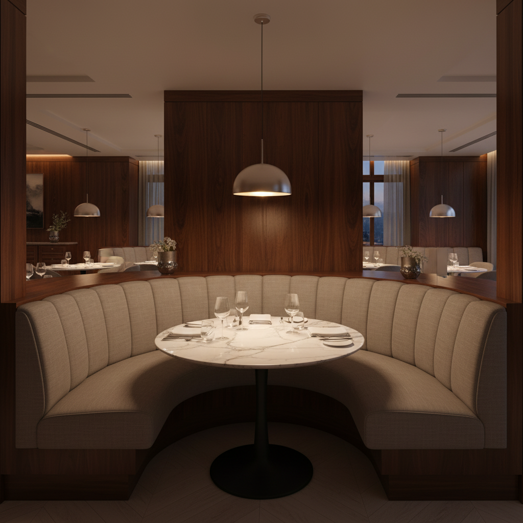 Brushed Linen Weave Soft Taupe Upholstered Banquette | Architectural Fabrics