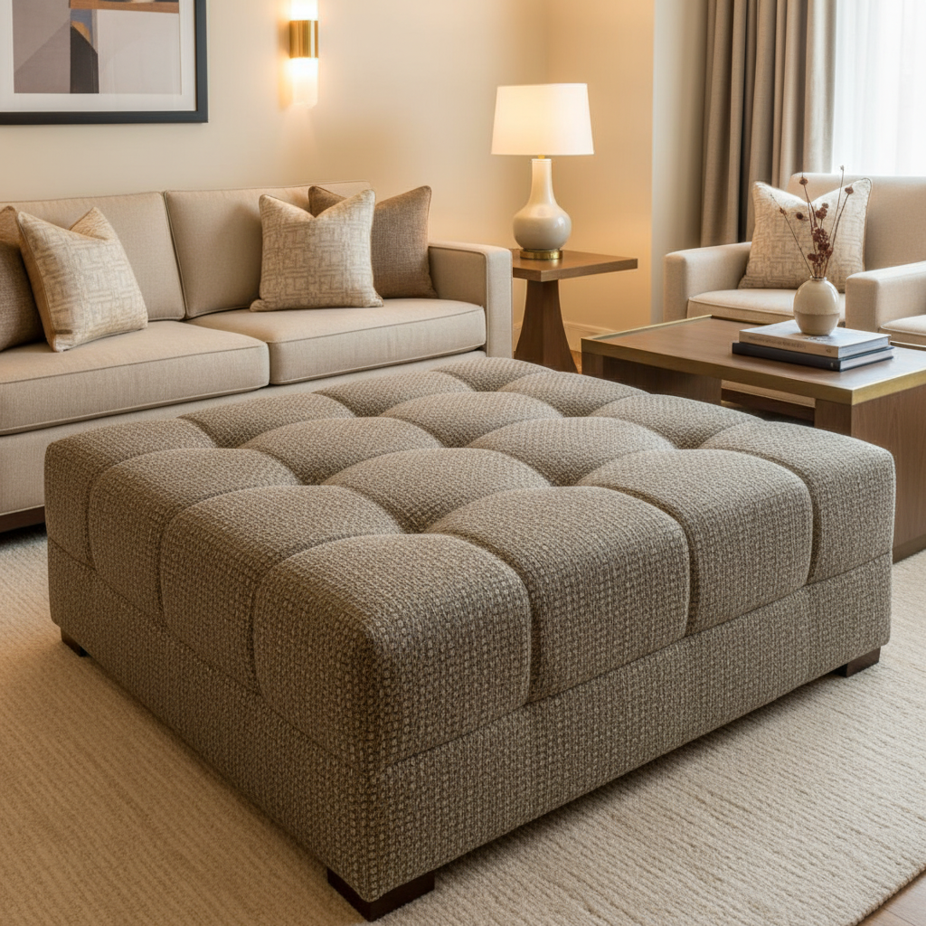 Turks Landing - Bark Upholstered Ottoman | Architectural Fabrics