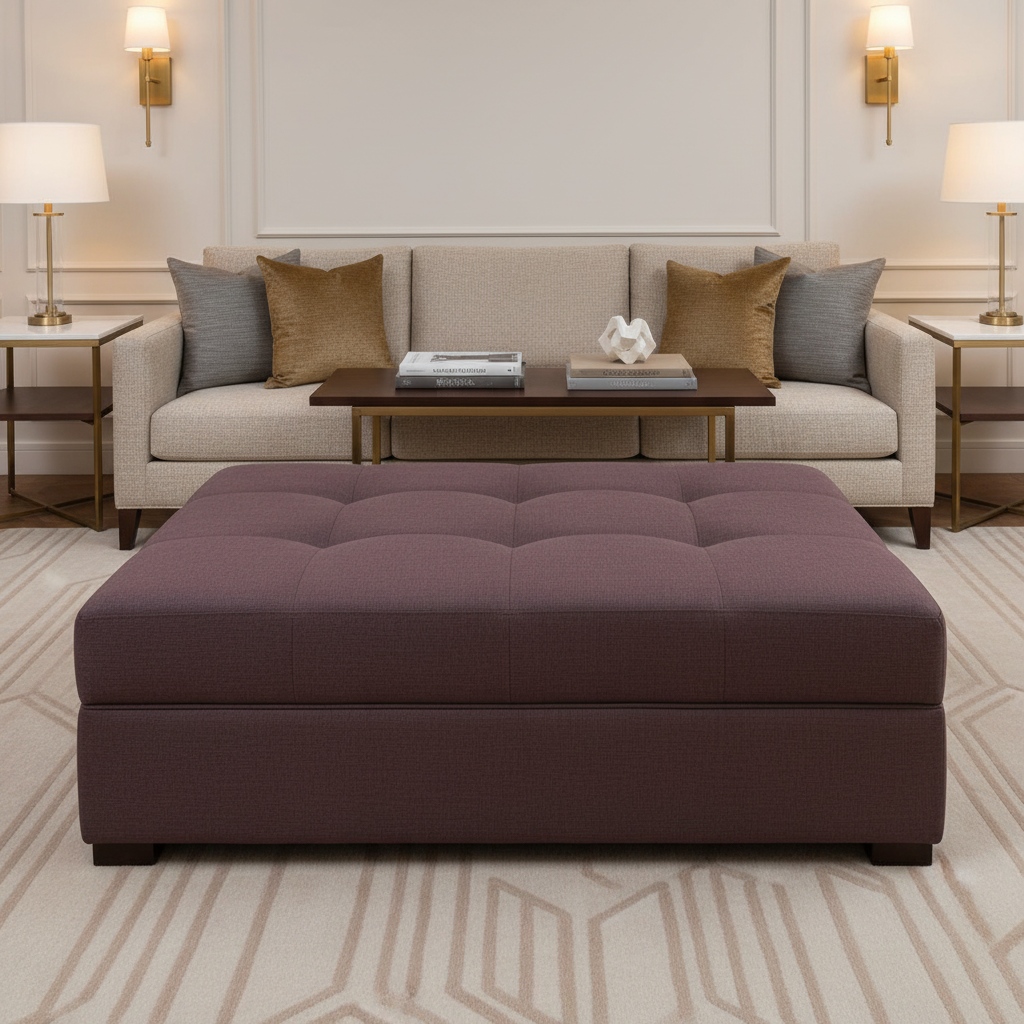 Subtle Woven Texture Deep Plum Upholstered Ottoman | Architectural Fabrics