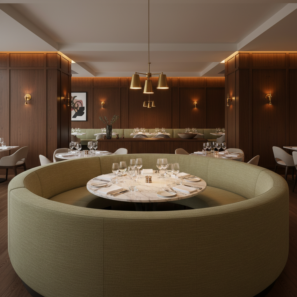Fine Woven Texture Soft Olive Upholstered Banquette | Architectural Fabrics
