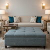 Woven Linear Texture Azure Mist Upholstered Ottoman | Architectural Fabrics