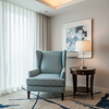 Woven Basketweave Texture Coastal Blue Upholstered Chair | Architectural Fabrics