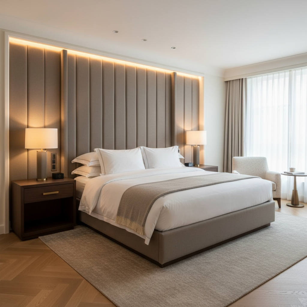 Smooth Matte Texture Muted Taupe Upholstered Headboard | Architectural Fabrics