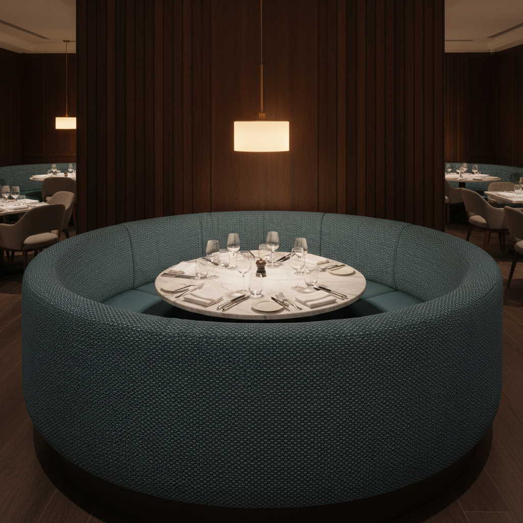 Woven Geometric Texture Teal Mist Upholstered Banquette | Architectural Fabrics