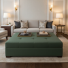 Subtle Velvet Texture Deep Forest Upholstered Ottoman | Architectural Fabrics