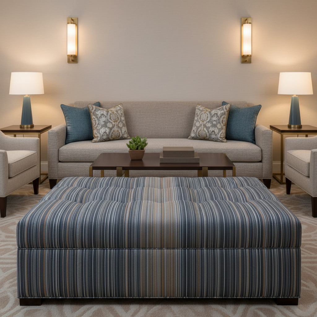 Sandy Point Stripe - Harbor Upholstered Ottoman | Architectural Fabrics