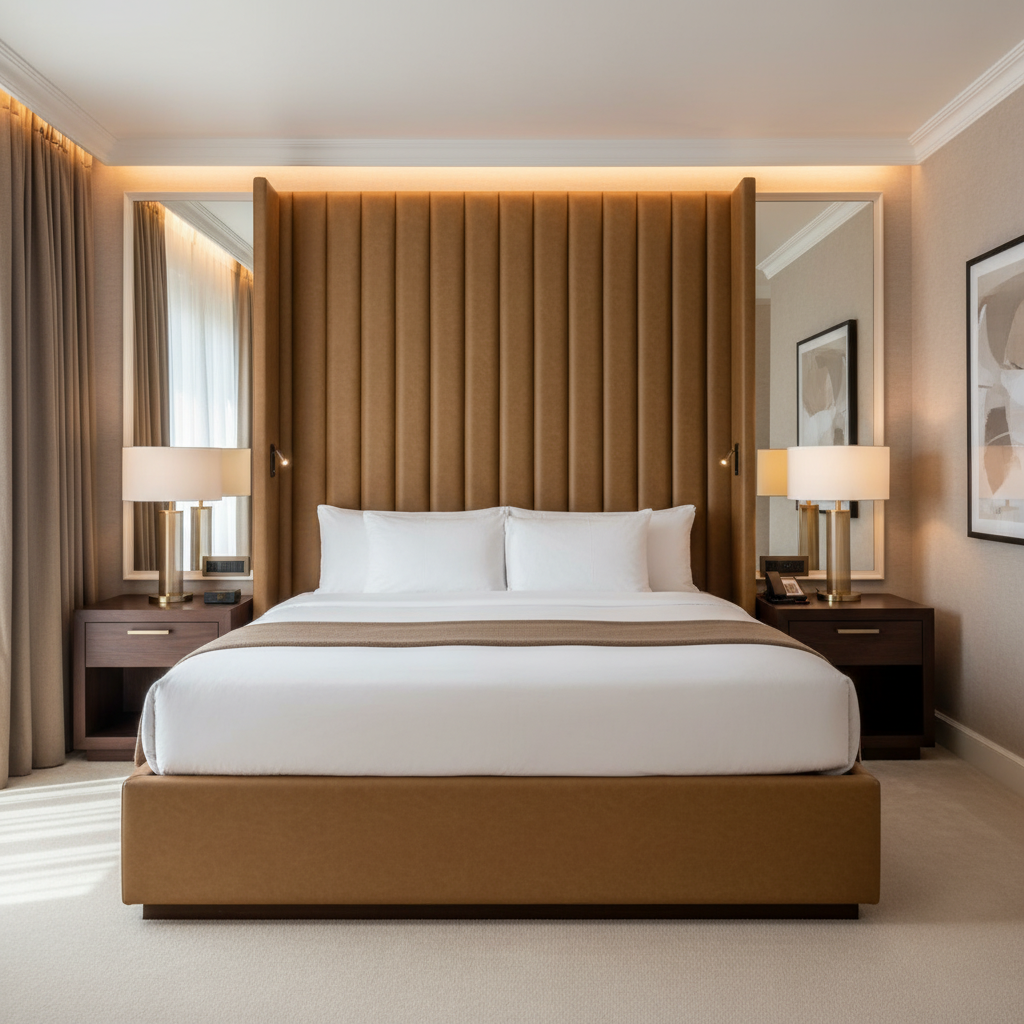 Fine Pebble Grain Golden Tan Upholstered Headboard | Architectural Fabrics