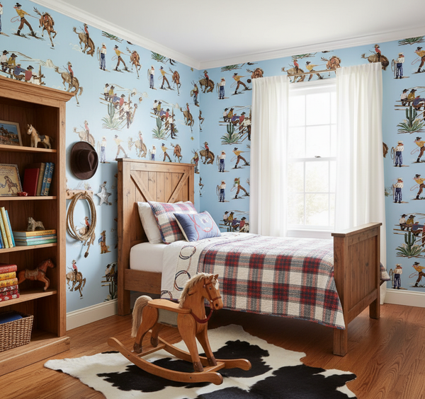 The Original Yeeha 1950's Cowboy - Light Blue Mid-Century Modern | Architectural Wallcoverings