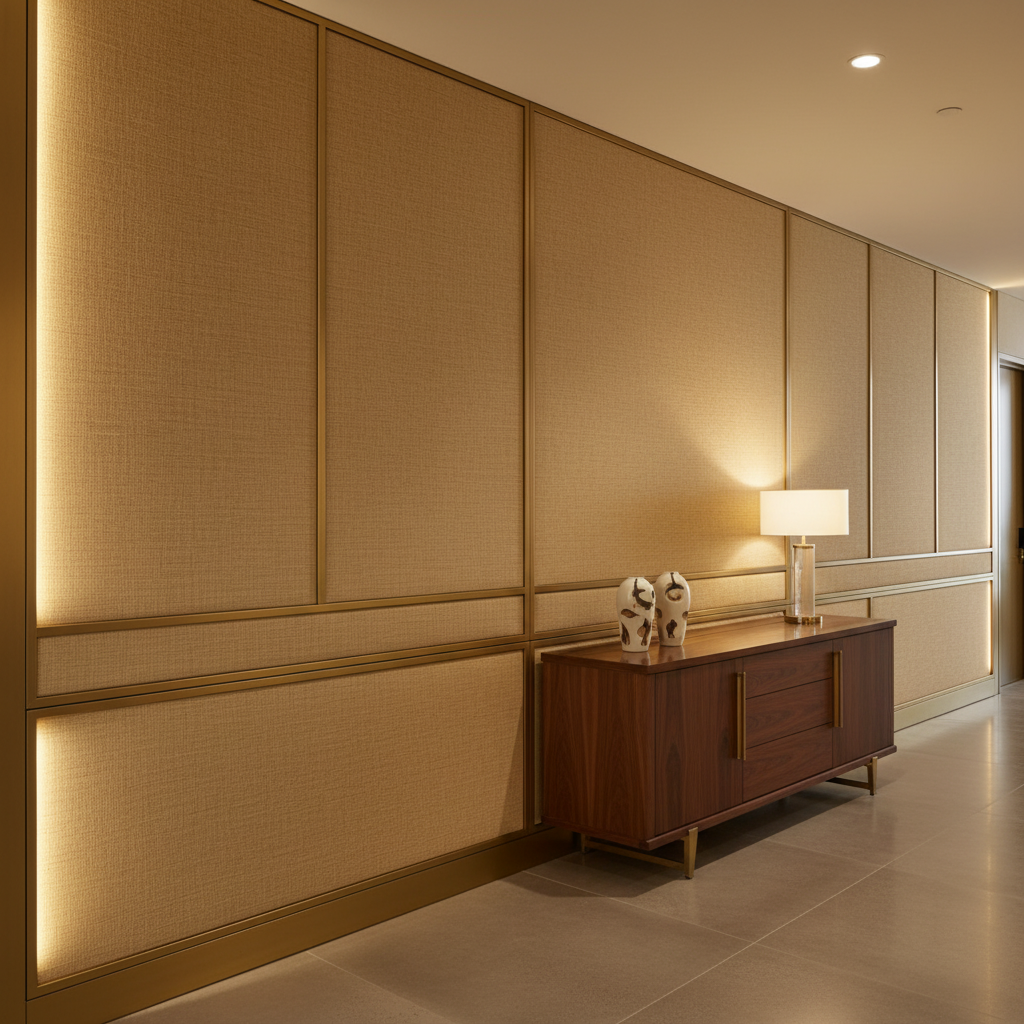 Brushed Linen Weave Golden Wheat Upholstered Wall Panel | Architectural Fabrics