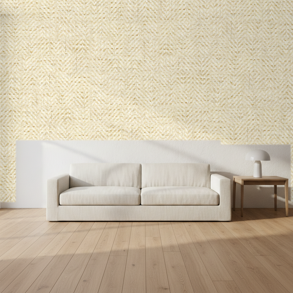 Montauk Paperweave Hazel Cream Wallcovering | Phillipe Romano room setting