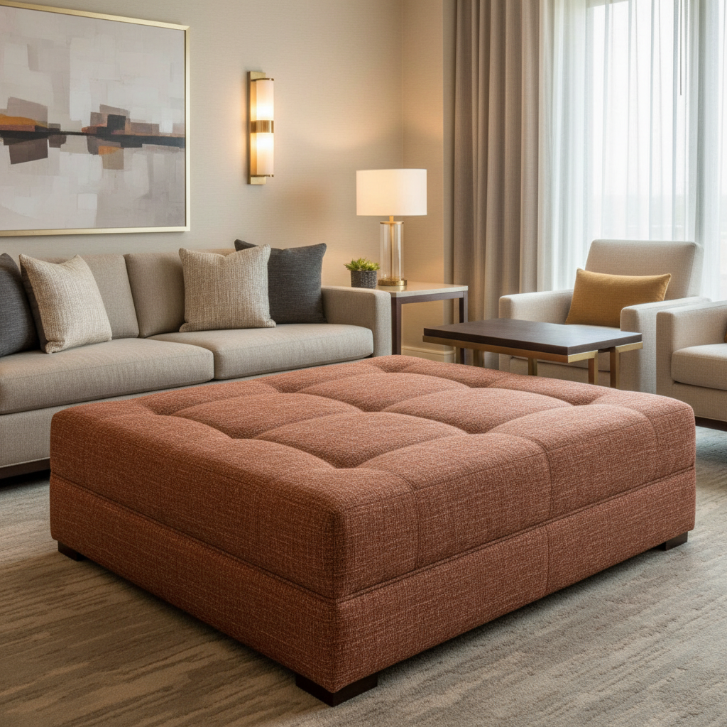 Woven Textured Crosshatch Rustic Sienna Upholstered Ottoman | Architectural Fabrics