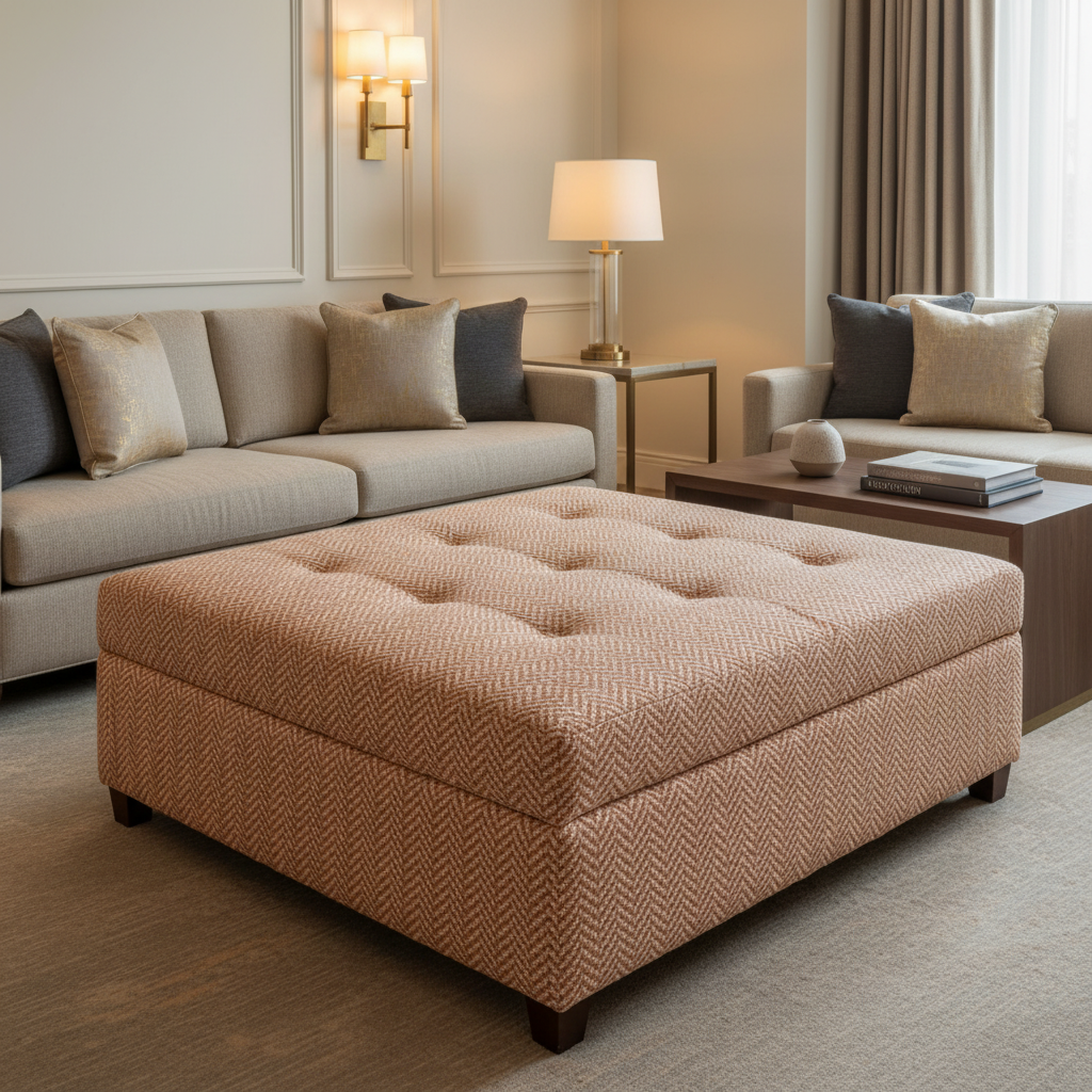Chevron Woven Texture Terracotta Beige Upholstered Ottoman | Architectural Fabrics