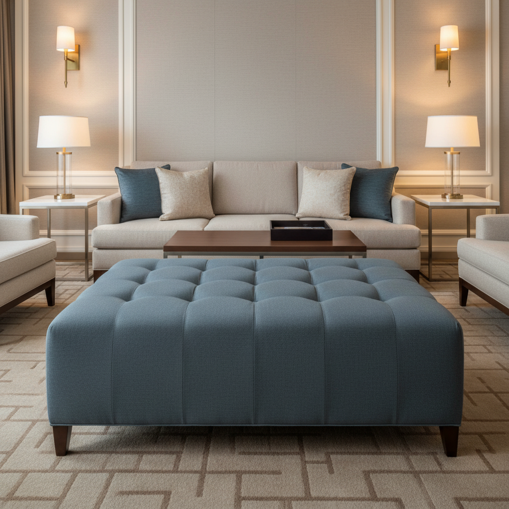 Aarden - Slate Blue Silicone Hybrid Upholstered Ottoman | Architectural Fabrics