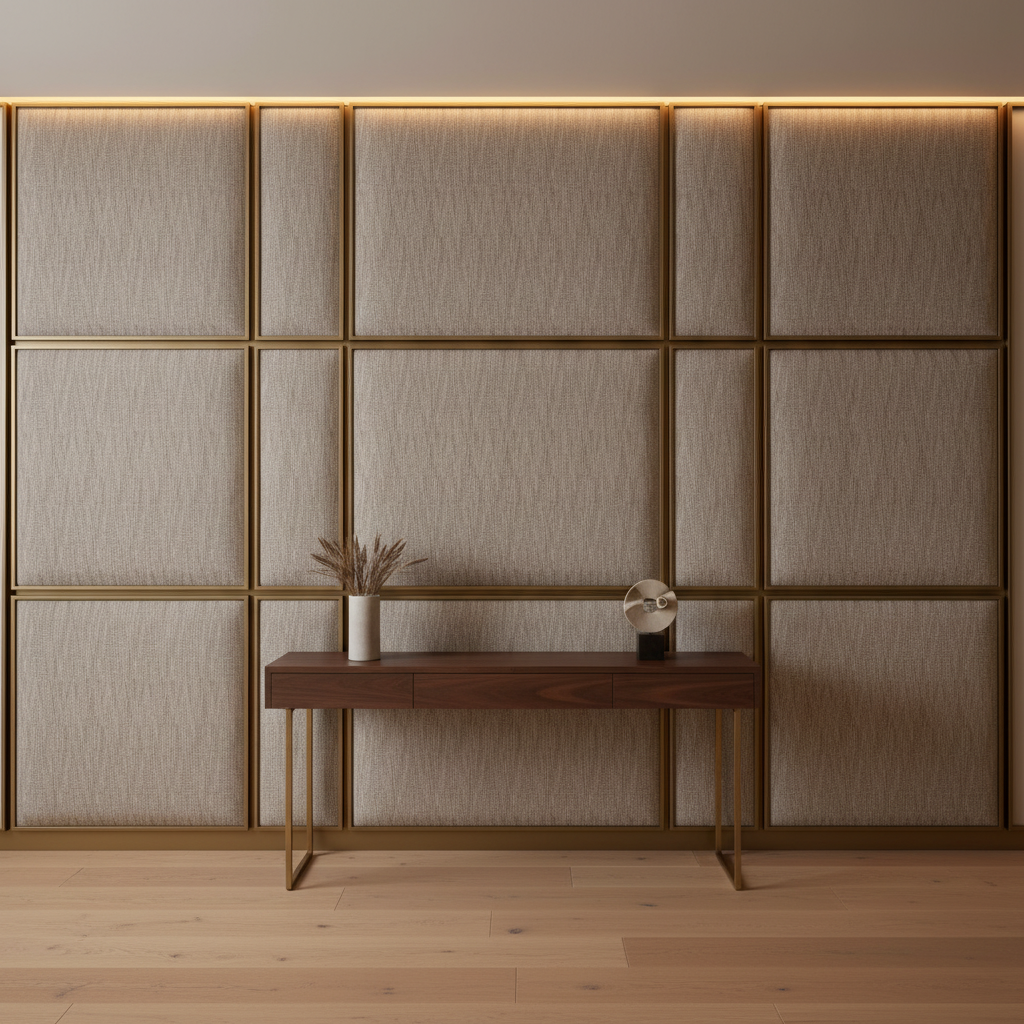Woven Crosshatch Texture Neutral Taupe Upholstered Wall Panel | Architectural Fabrics