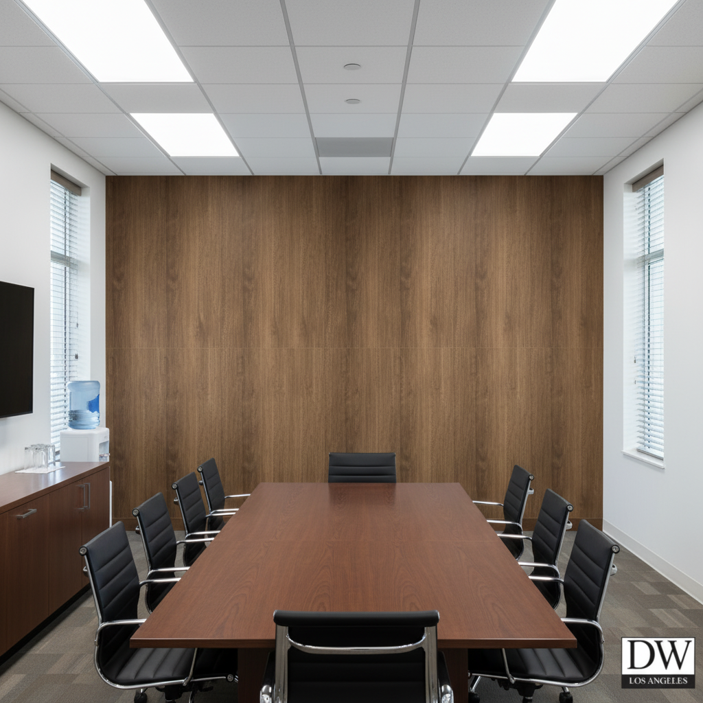 Biscay Bay Hickory Wood Grain | Hollywood Wallcoverings - Conference Room commercial room setting