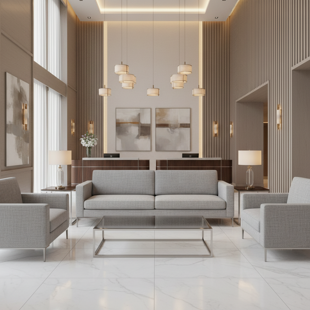 Subtle Woven Texture Cool Silver Upholstered Sofa | Architectural Fabrics