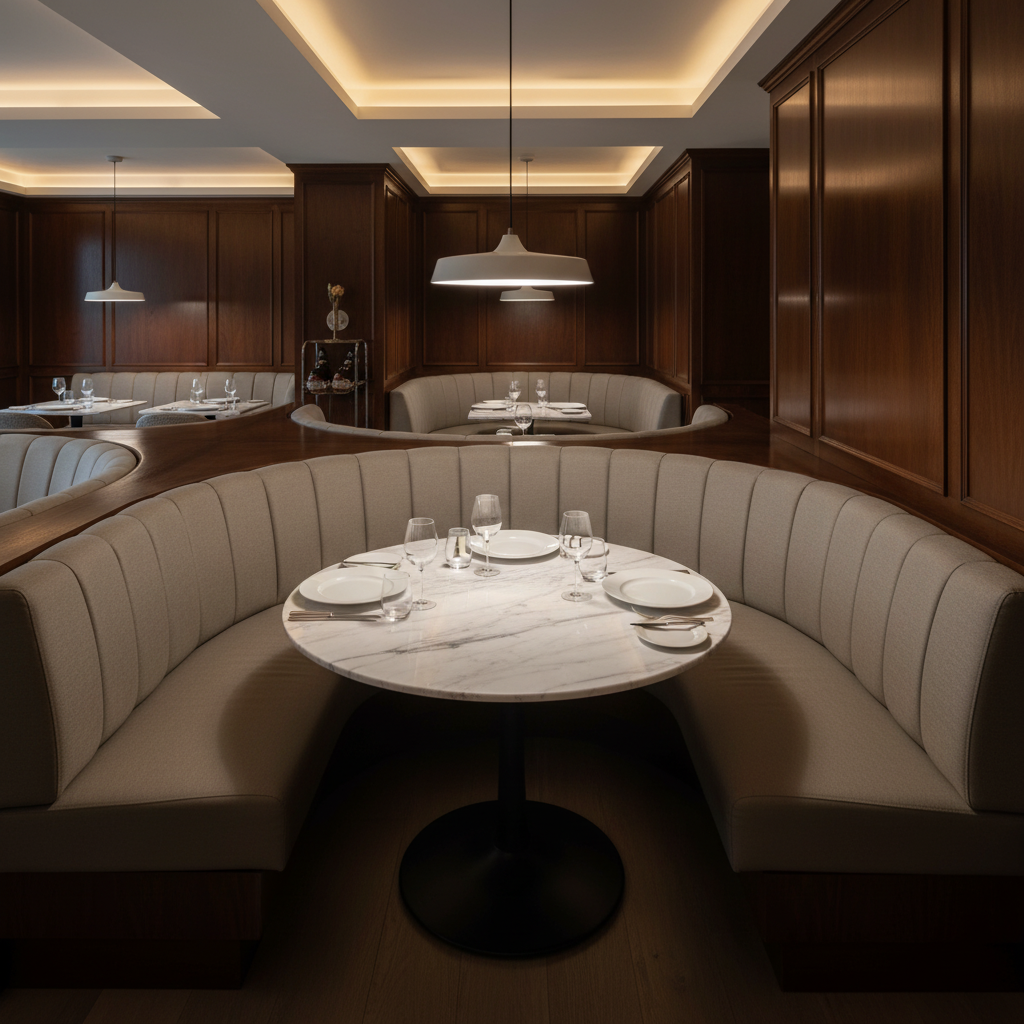 Maya Riviera - Latte Upholstered Banquette | Architectural Fabrics