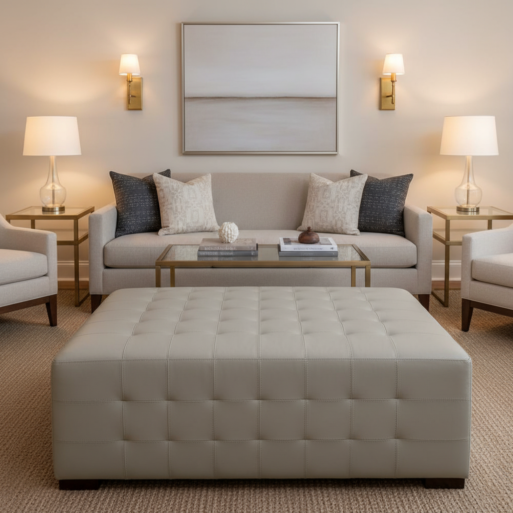 Puerto Plata - Limestone Upholstered Ottoman | Architectural Fabrics