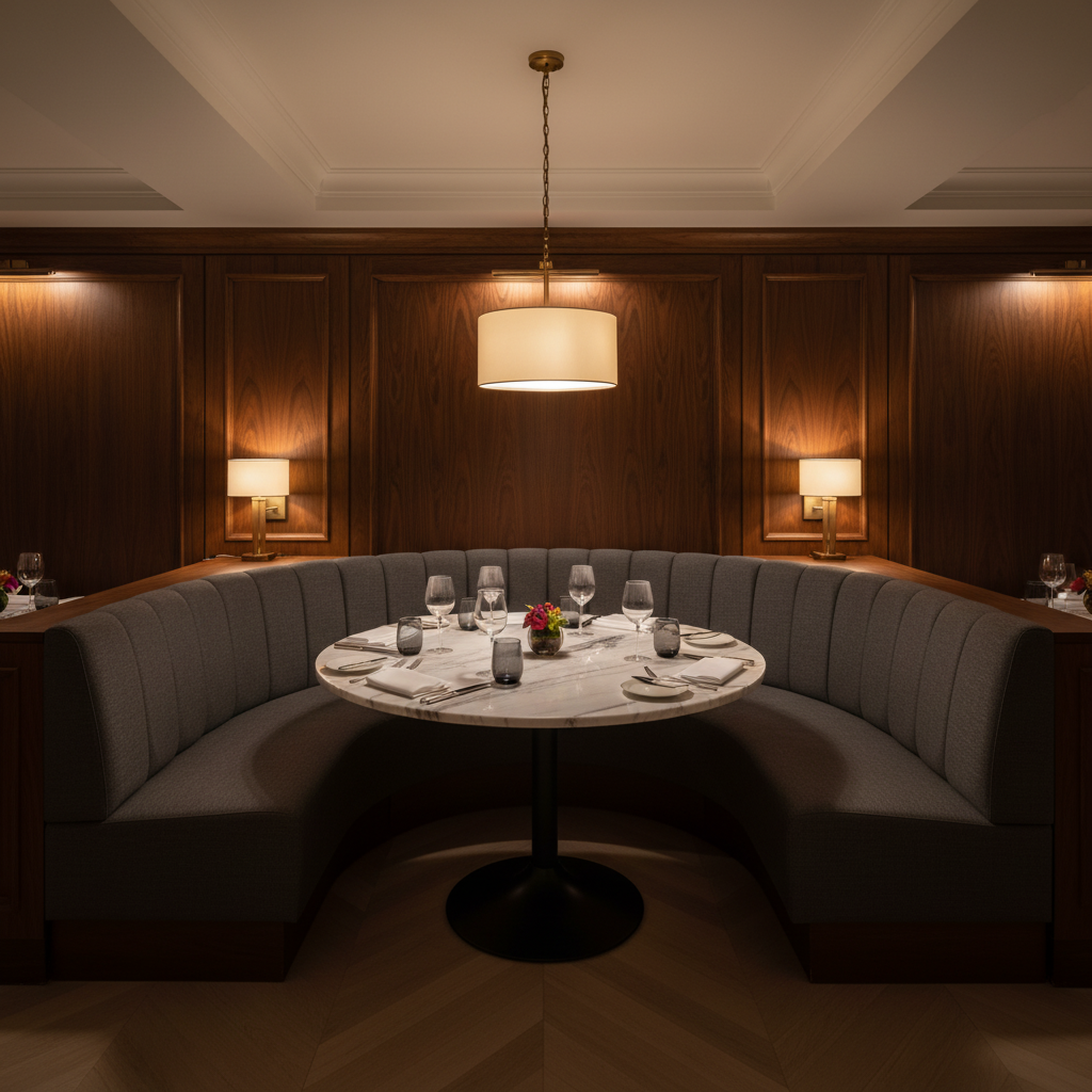 Subtle Woven Texture Dark Graphite Upholstered Banquette | Architectural Fabrics