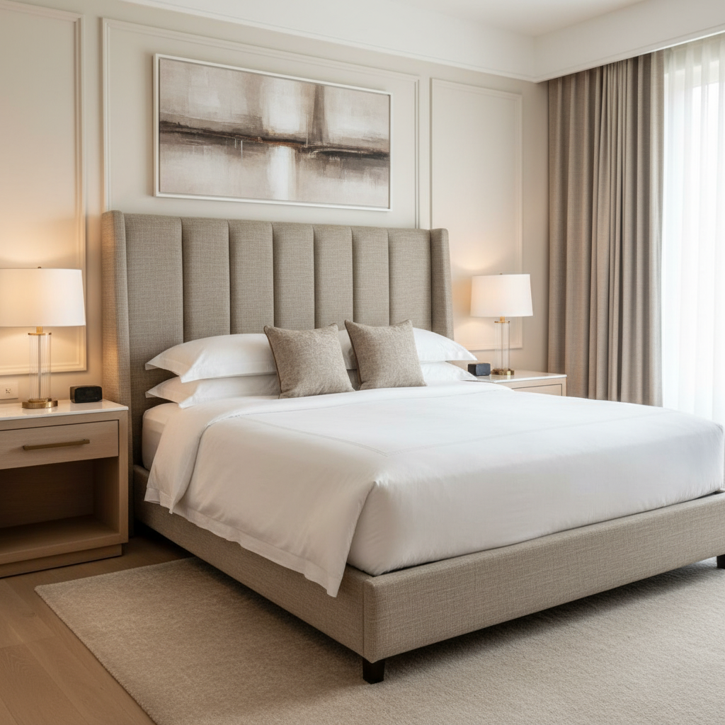 Brushed Linen Weave Soft Taupe Upholstered Headboard | Architectural Fabrics
