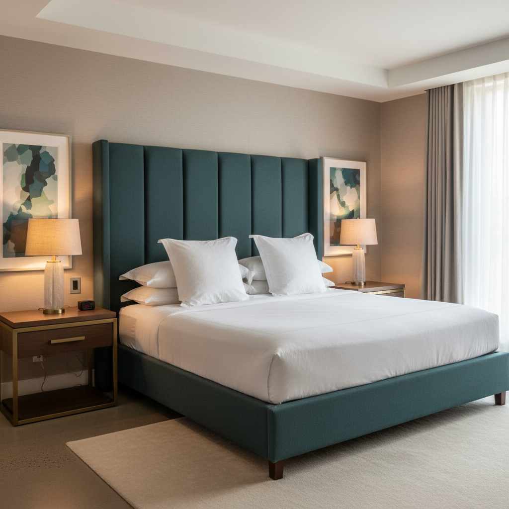 Woven Textured Grid Teal Patina Upholstered Headboard | Architectural Fabrics