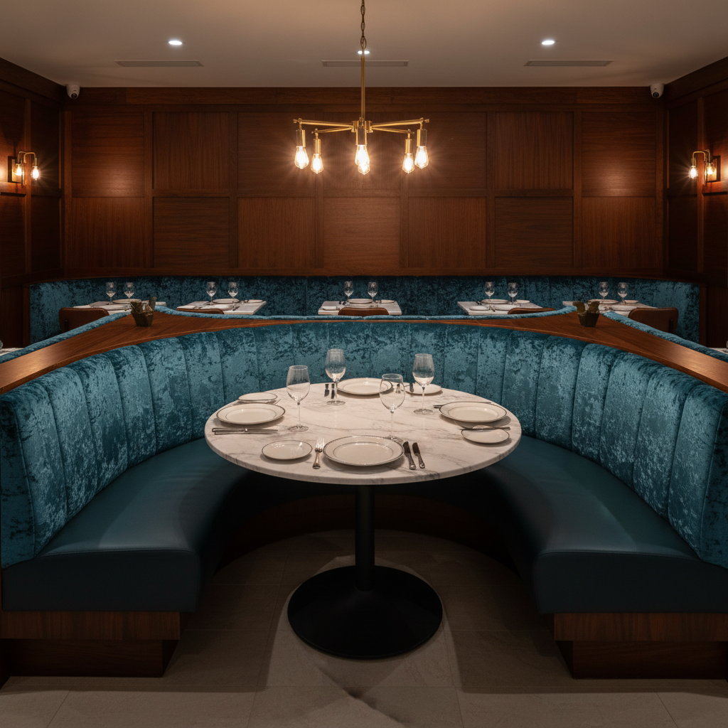 Crushed Velvet Texture Deep Teal Upholstered Banquette | Architectural Fabrics