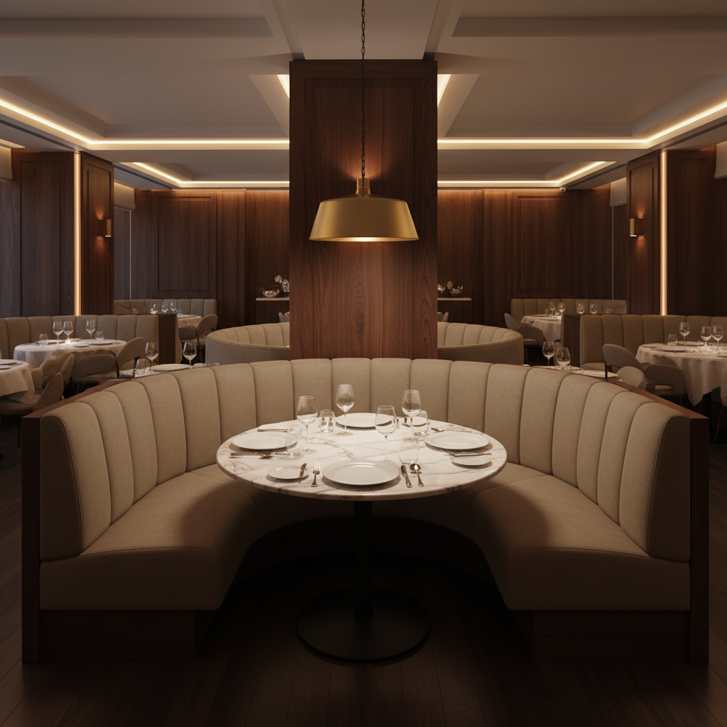 Smooth Pebble Grain Mushroom Taupe Upholstered Banquette | Architectural Fabrics