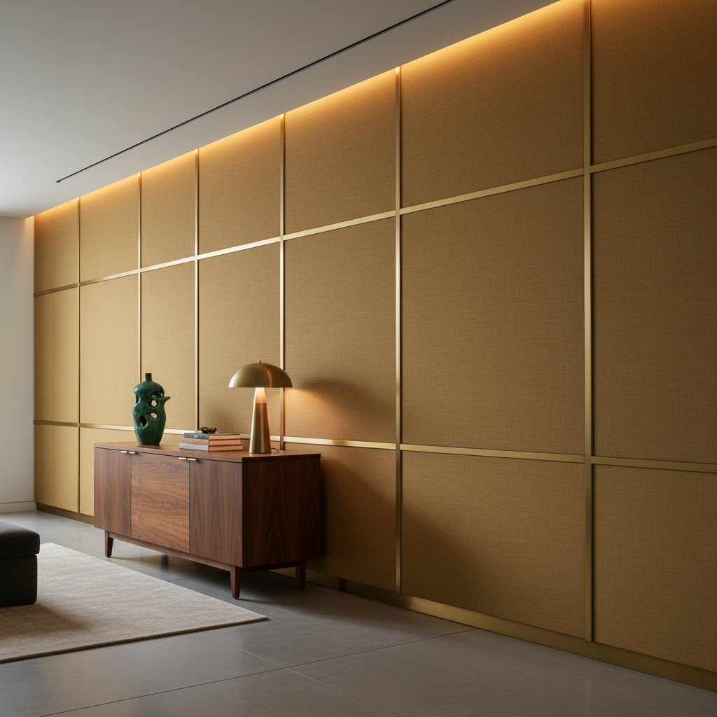 Subtle Woven Texture Golden Bronze Upholstered Wall Panel | Architectural Fabrics