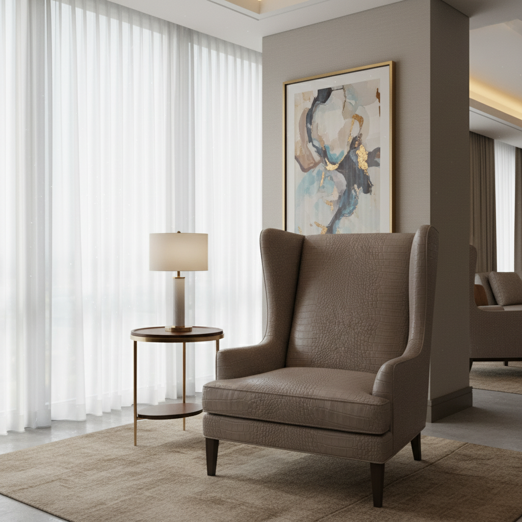 Embossed Alligator Skin Taupe Stone Upholstered Chair | Architectural Fabrics