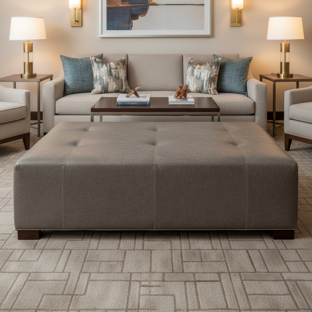 Kralendijk - Slate Upholstered Ottoman | Architectural Fabrics
