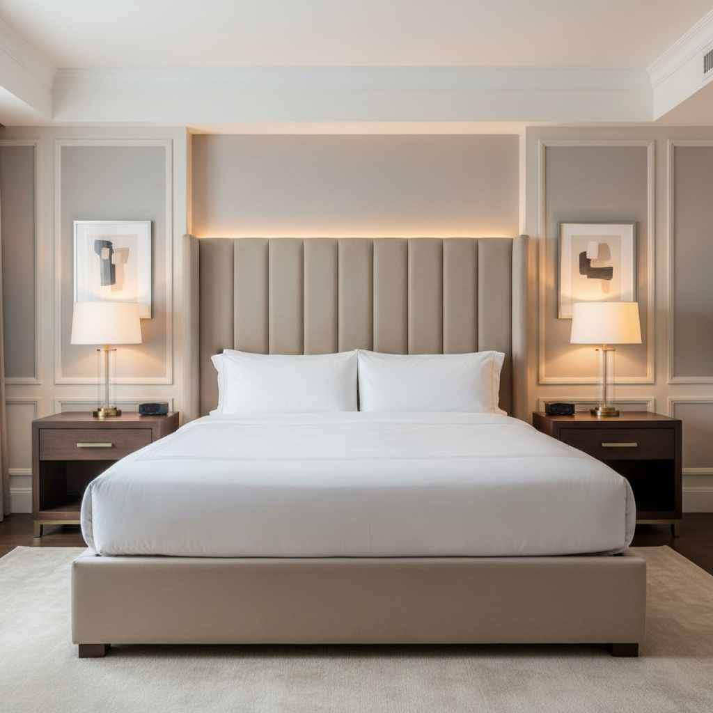 Subtle Pebble Grain Soft Sand Upholstered Headboard | Architectural Fabrics
