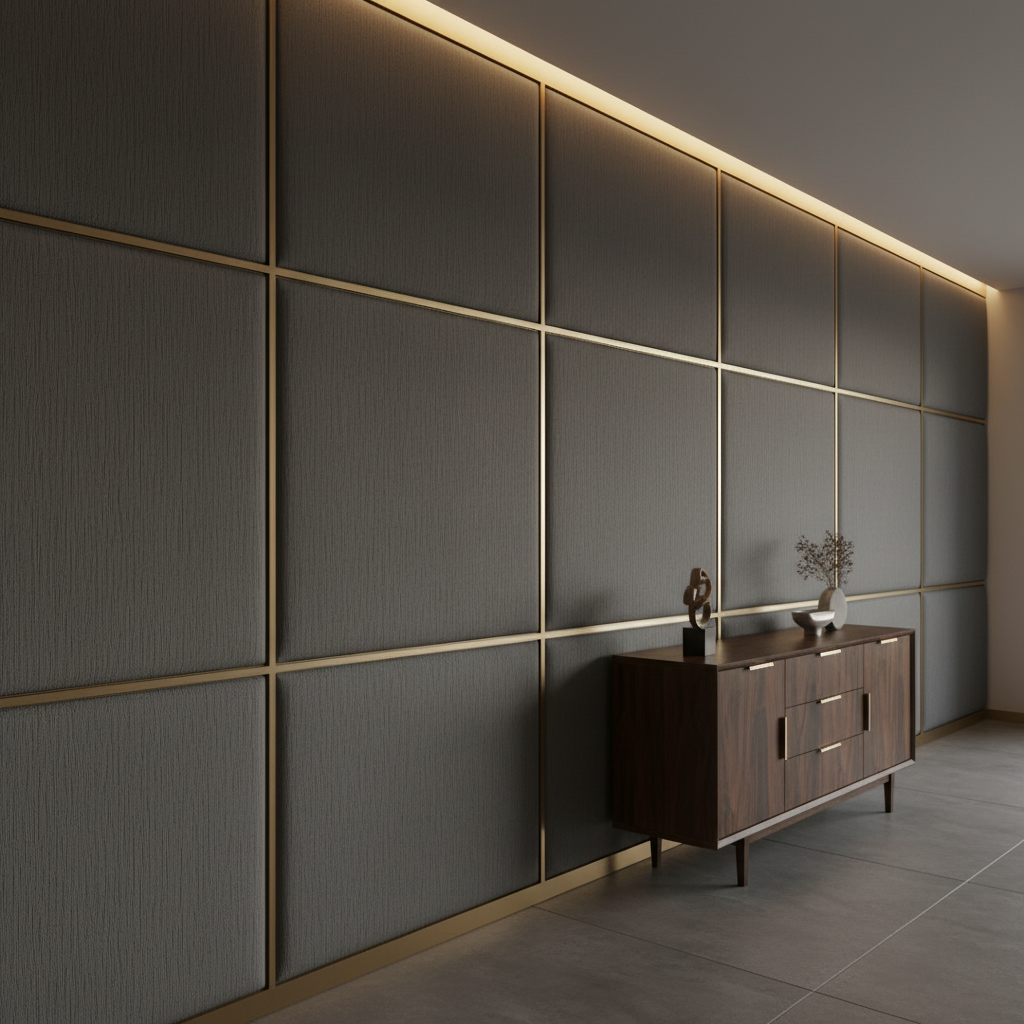 Brushed Vertical Texture Dark Graphite Upholstered Wall Panel | Architectural Fabrics